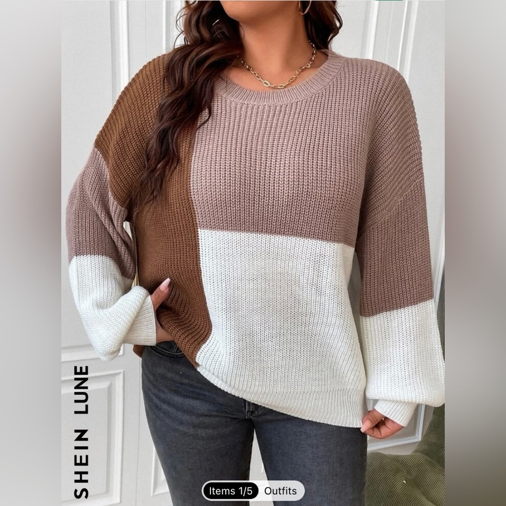 Brown color block sweater